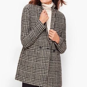 Talbots Houndstooth Wool Blend Relaxed Fit Classic Black White Pea Coat Jacket 6